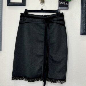 Luly K - Dark Grey with Black Lace Trim Pencil Skirt - Size L